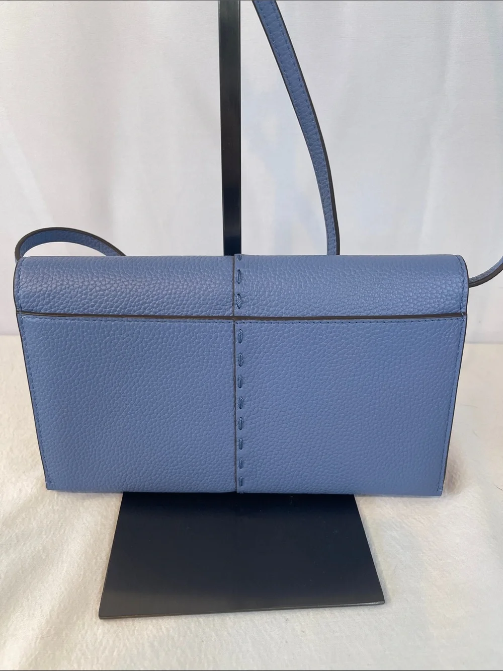 Tory Burch McGraw Pebbled Leather Wallet Crossbody Bag Blue